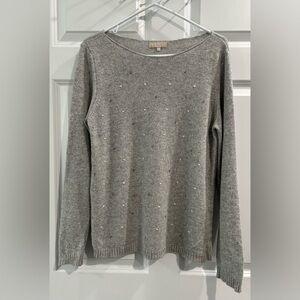 Benedetta B Merino Cashmere Blend Sweater Sz L Gray Boat Neck Textured Preppy